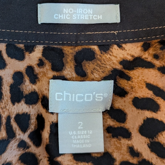 Chicos Women Leopard Print Cotton Stretch Button Up Blouse No Iron Size 2 US 12 - Picture 3 of 5